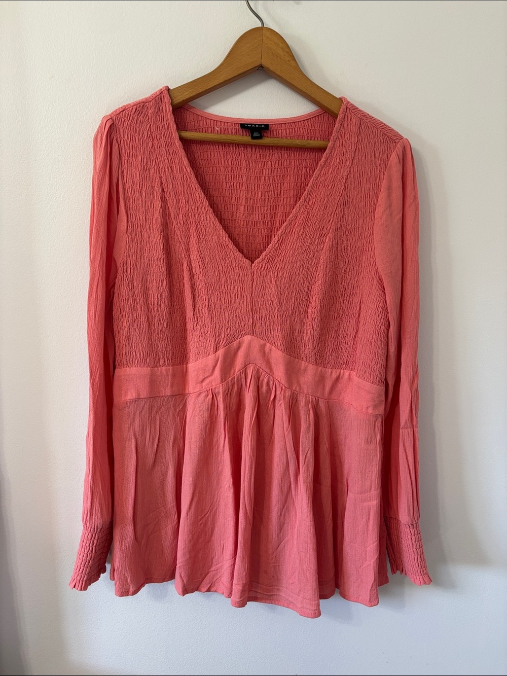 torrid Coral Smocked V-Neck Peplum Tunic